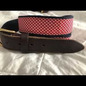 Vineyard Vines Leather Canvas Belt - Red / Whales